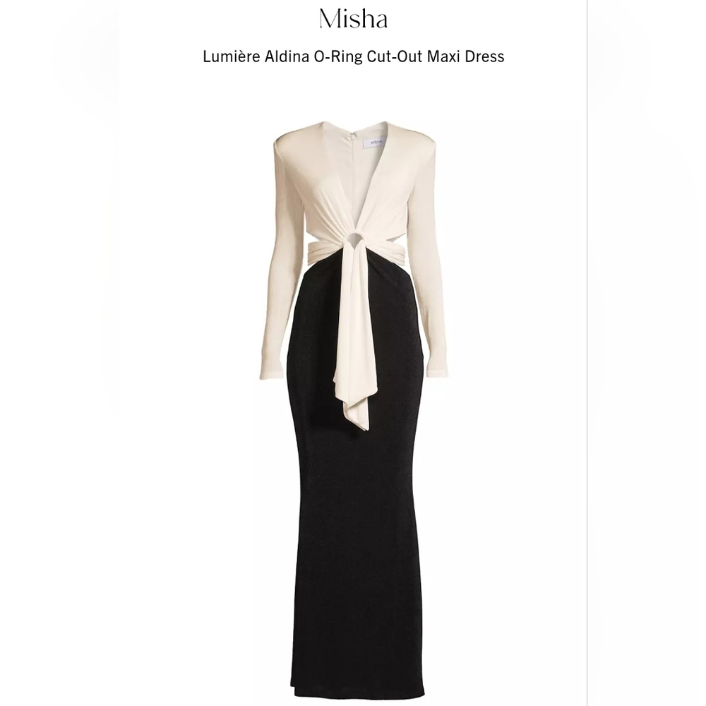 $424 Misha Women's Ivory V-Neck Long Sleeve Cutout Aldina Mermaid Dress‎ Size M